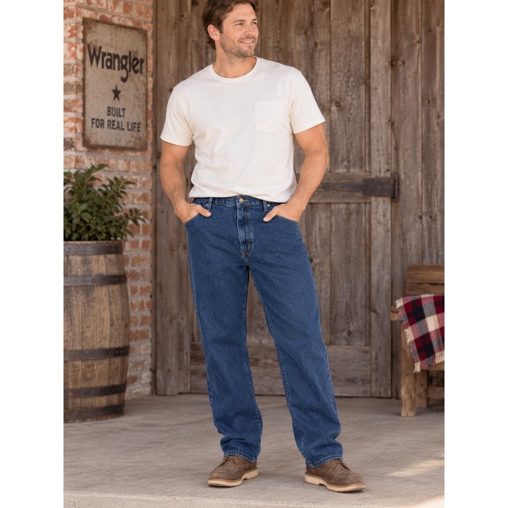 Wrangler Five Star Relaxed Fit Jeans Mens 38x29 Blue Dark Wash Cowboy Western